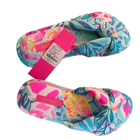 Lilly Pulitzer Pool Slippers In Sea Glass Rainforest Retreat Size S/M New - Picture 4 of 4